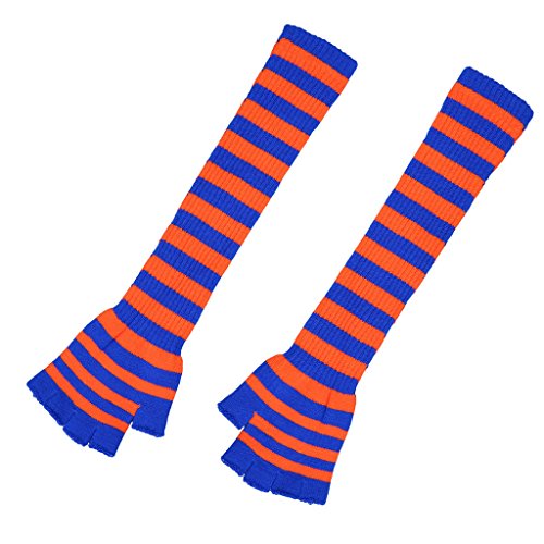 Womens Striped Fingerless Stretchy Long Sleeve Arm Warmers Gloves - Image 5