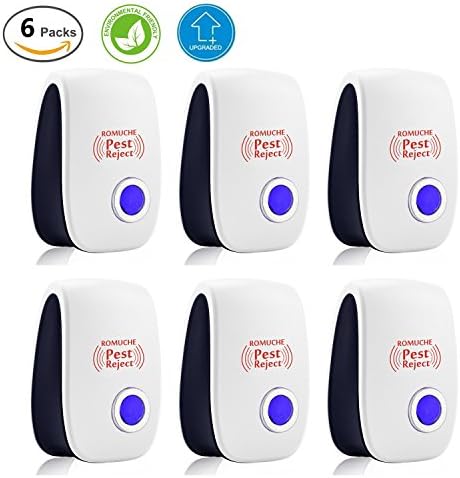 Ultrasonic Pest Control Repeller, ROMUCHE 6Packs- Home Ultrasonic Pest Repeller - Electronic Plug In Insect Repellent for Mosquito, Mouse, Cockroaches ,Rats, Bug, Spider, Ant, Flies