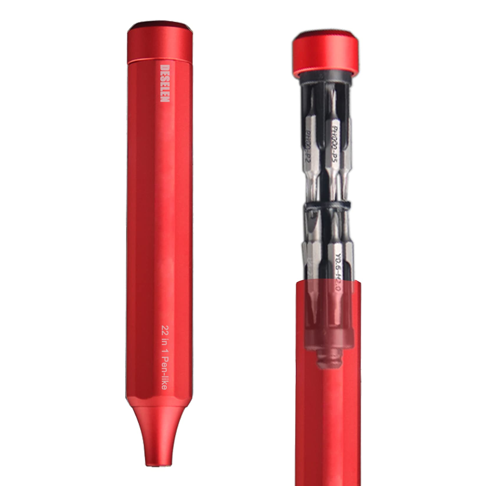 Deselen 22 in 1 Precision Screwdriver Set - Pen Shape Small Screwdriver Set for Glasses, Computer, Laptop, PC, Watch and Phone Repair, Mini Tool Kits for Home, Red