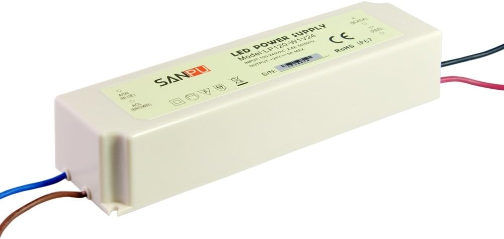 24V 120W SMPS Power Supply 5A for LED IP67 Switch Driver 110V 220V AC DC Lighting Transformer Waterproof Plastic (SANPU LP120-W1V24)