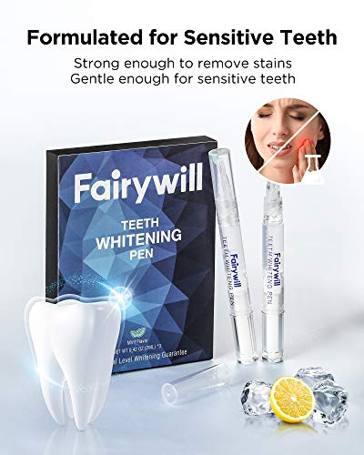 Fairywill Teeth Whitening Pen, 3 Pcs, Dental Formula, Reduced Sensitive Teeth Whitener Pen, White Teeth Pen Remove Tough Stains