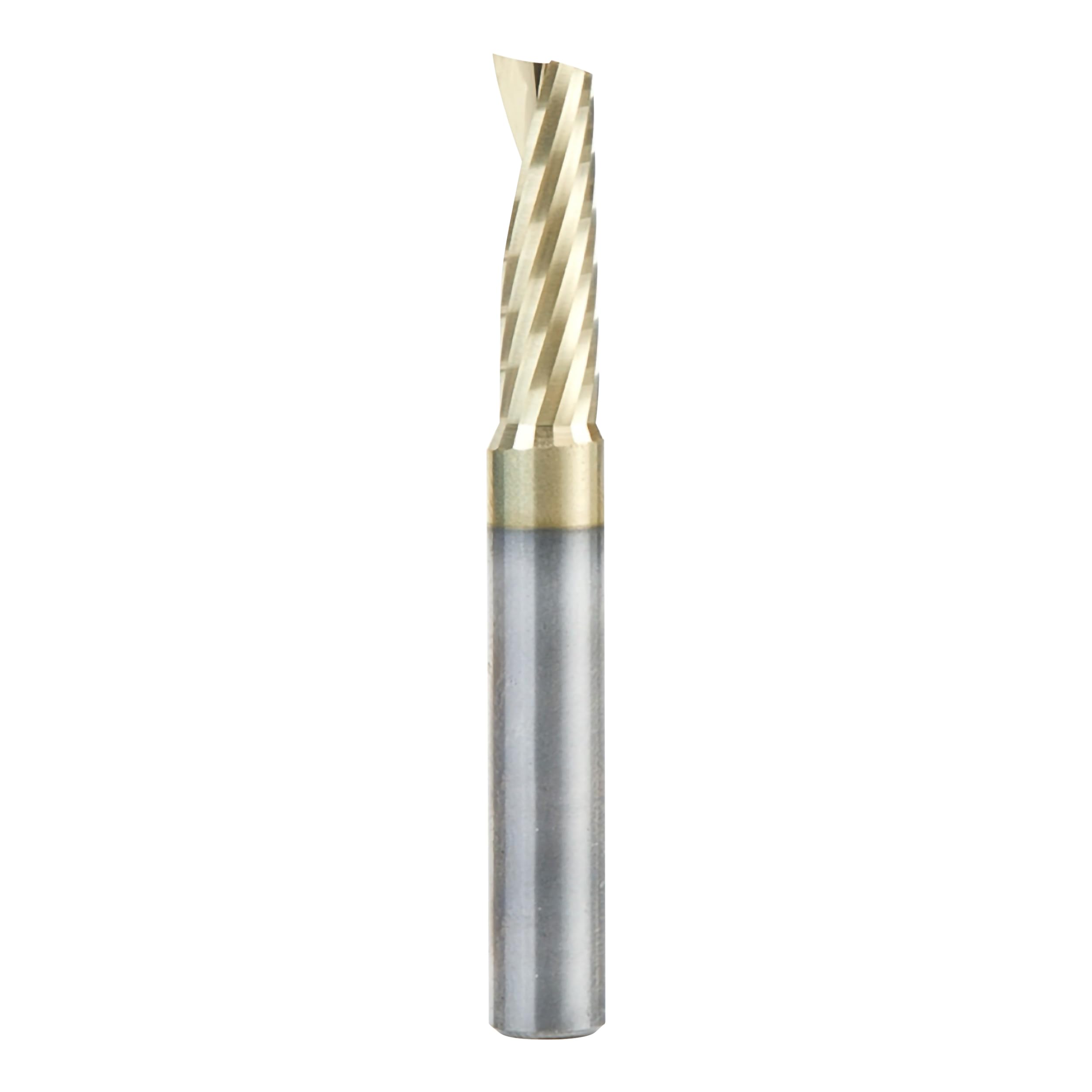 Amana Tool 51377-Z SC Spiral 'O' Single Flute, Aluminum Cutting 1/4 D x 3/4 CH x 1/4 SHK x 2 Inch Long Up-Cut ZrN Coated Router Bit withMirror Finish