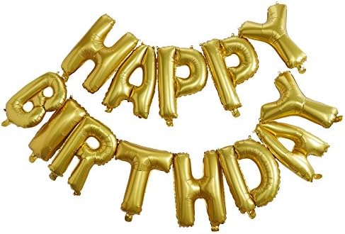 FindFun 16'' Cute Gold Happy Birthday Alphabet Foil Balloons Banner for Birthday Party Decoration Supplies