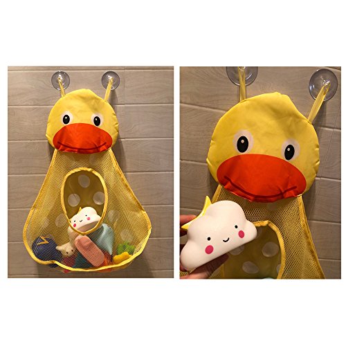 Baby Bath Toy Organizer Cute Animal Shape,Bathroom Toy Storage Net Bag with Strong Suction Cups,Keep Kids Bathtub Toys Dry and Neat (Yellow Duck)