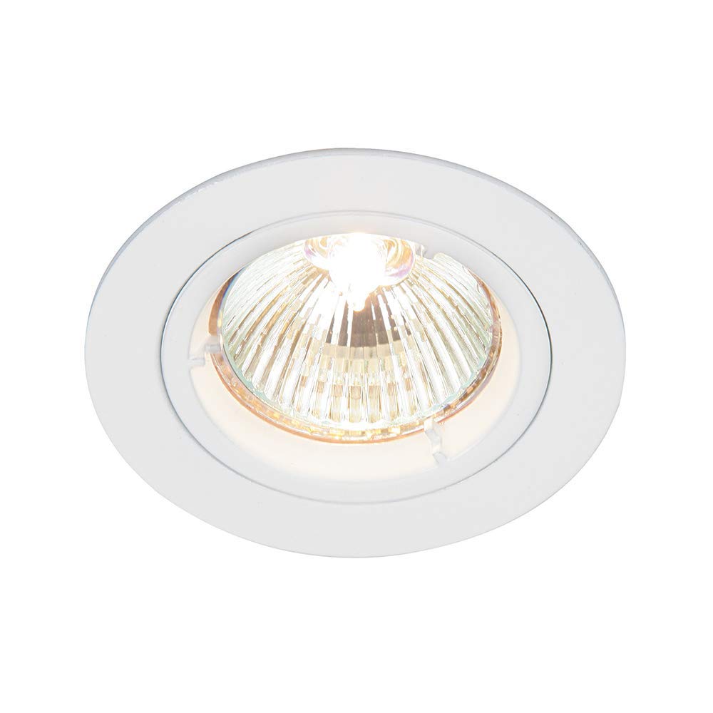Saxby Cast Modern Recessed 50W Fixed Twist & Lock Mains 240V LED Compatible GU10 IP20 Rated Gloss White Ceiling Spot Downlight for Kitchen Bedroom Lounge etc.