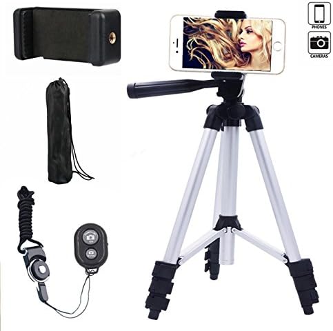 ANTTAA 42 inch Aluminum Camera Cellphone Universal Tripod with Holder Mount and Bluetooth Wireless Remote Shutter for Apple, iPhone Samsung and Other Smartphones-Silver
