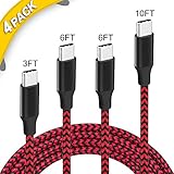 USB Type C Cable,4 Pack 3FT 6FT 6FT 10FT Nylon Braided USB C Cable Fast Charging Cord Compatible with Galaxy S9 S8 Plus Note 9/8,Moto Z Z2,LG V30 V20 G5 G6,Google Pixel XL, Nintendo Switch (Black&amp;Red)