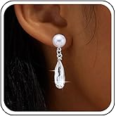 Yheakne Vintage Teardrop Blue Crystal Dangle Earrings Oval Blue Rhinestone Earrings Silver Waterdrop Aquamarine Dangle Earring White Pearl Stud Earring Jewelry for Women