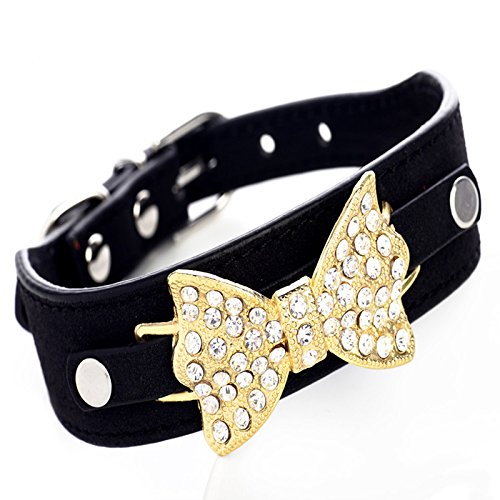 Rhinestones Diamante Butterfly Bow Tie Pet Collar with Adjus