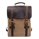 Back-to-School Sale- S-ZONE Retro Canvas Leather School Travel Backpack Rucksack 15.6-inch Laptop Bag