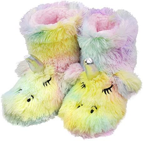 TirzrroGirls/Kids Cute Unicorn Slippers with Warm Plush Fleece Indoor Outdoor Slip-on Booties