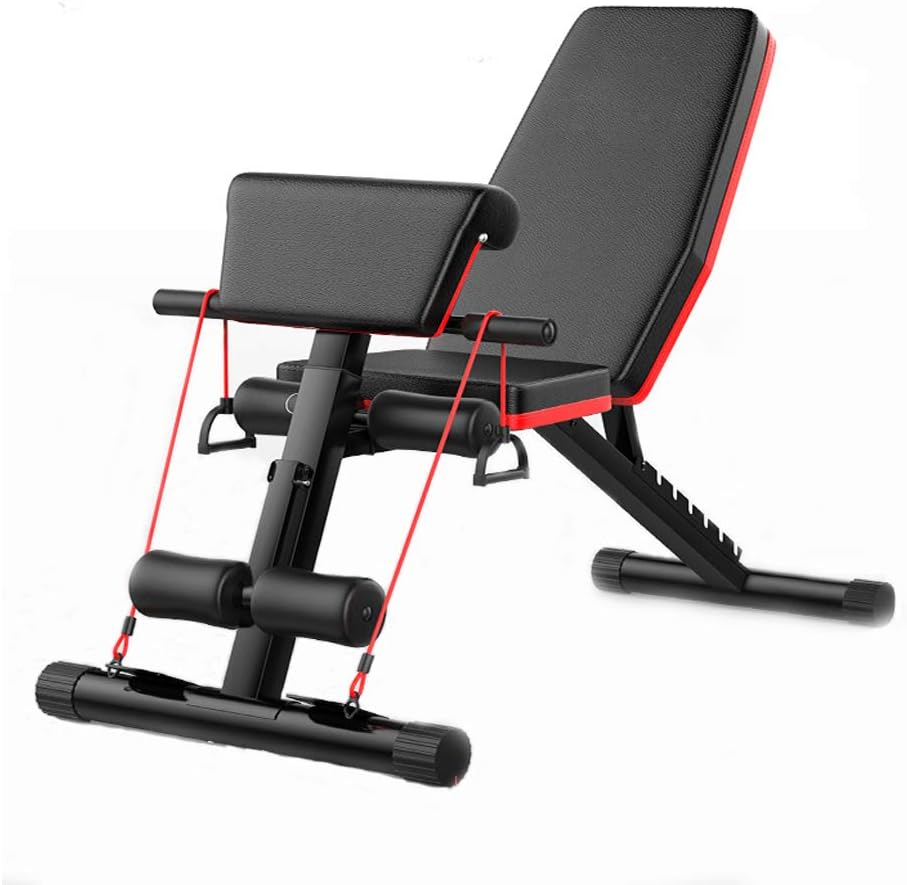 Banco plegable con mancuernas, respaldo ajustable multifuncional 6in1, equipo de abdominales