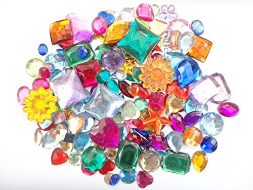 70G - Acrylic Gems Jewels - Flat Back Rhinestone Asst Colours Sizes Shapes Craft