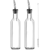 Gusnilo Olive Oil Dispenser, Oil Vinegar Cruet, Square Tall Glass Bottle W/Stainless Steel Pourer Spout SET OF 2 -8 Oz(Ounce)