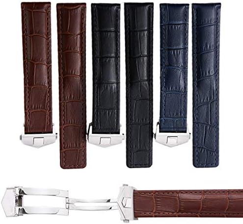 DisMay Leather Watch Band Strap with Buckle 19-22mm Brown-Black-Blue Selected Size and Color for Tag Heuer Watches