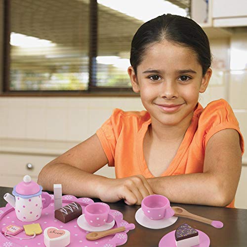 Wooden Tea Set for Little Girls, Wooden Toys Toddler Tea Set Play Kitchen Accessories for Kids