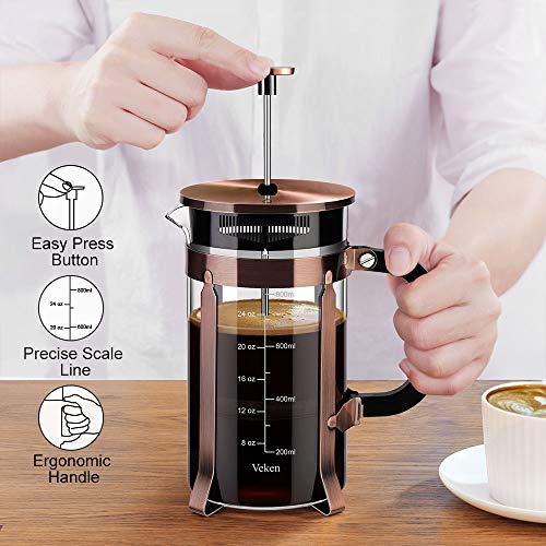 Veken French Press Coffee & Tea Maker, 304 Stainless Steel Heat