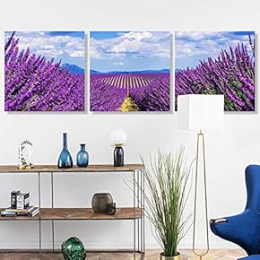 3 Panel Canvas Wall Art Romantic Lavender Pictures Home Wall Decorations for Bedroom Living Room Paintings Canvas Prints Framed - 12"x12"x3 Panels