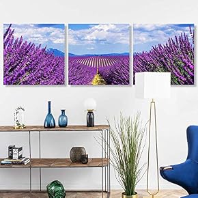 3 Panel Romantic Lavender Pictures Home Wall for...