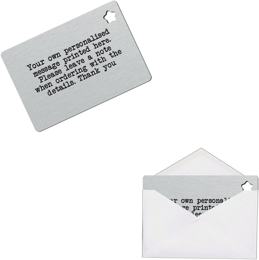 Your Own Personalised Message Printed On Metal Wallet Card Keepsake Gift with Envelope (Brushed Silver Flower Cut Out)
