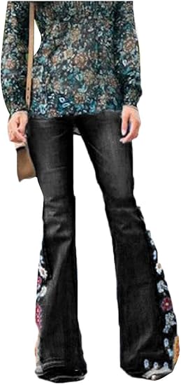 high rise embroidered jeans