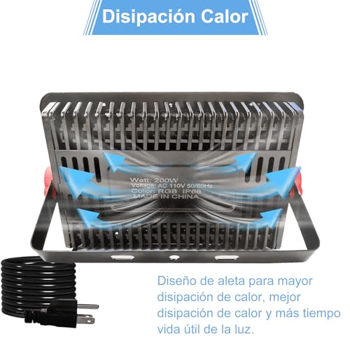 OUSIDE 2PCS 200W Reflector Led Exterior RGB, Luz de Inundación LED RGB, RGB Que Cambia de Color, IP65 a Prueba de Agua, Para Iluminación Escénica, Neón, Boda, Halloween, Navidad, Fiesta
