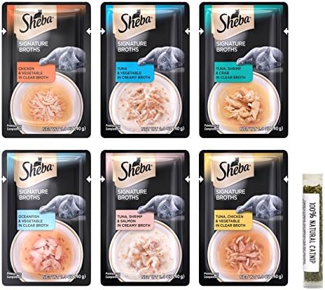 SHEBA Signature Broths Wet Cat Food Pouches Variety Pack, 6 Flavors, 1.4-Ounces (12 Total Pouches)