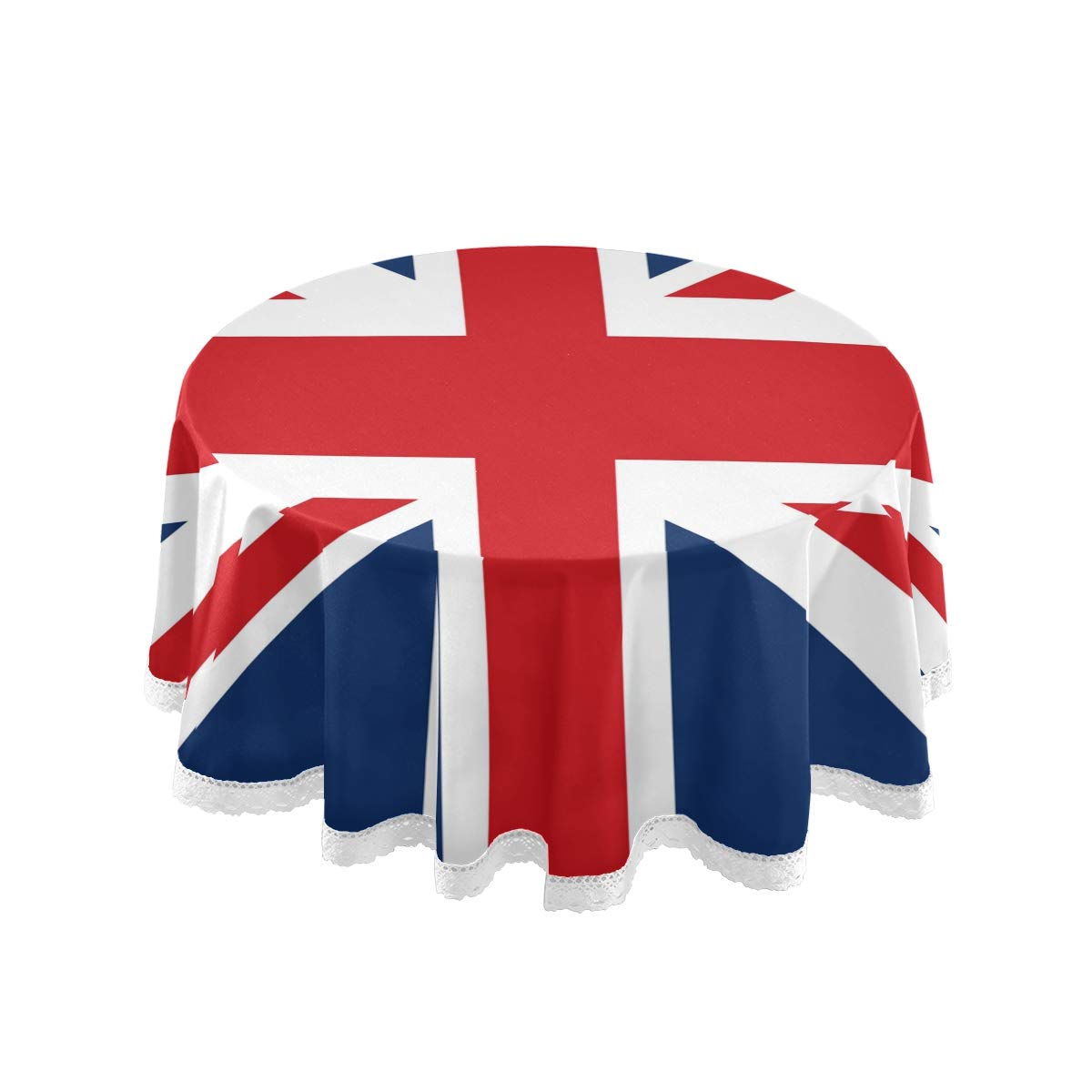 Mnsruu 60 Inch Round British Flag Union Jack Tablecloth Table Cloth Cover Decorative Lace Macrame for Buffet Table, Party, Holiday Dinner