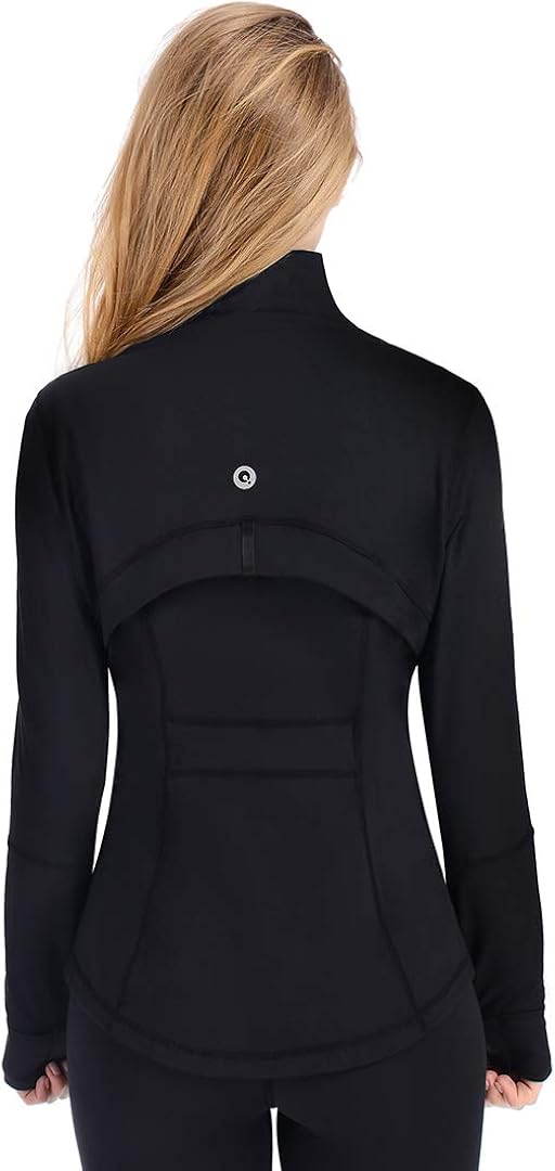 qualidyne Womens Sports Running Yoga Jacket Slim Fit Full Zip Track Jacket Turtleneck Workout Jacket: Clothing