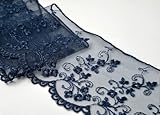 NAVY Flower Embroidered tulle lace Trim, 3-1/4 Inch by 1 Yard, STEP-3801