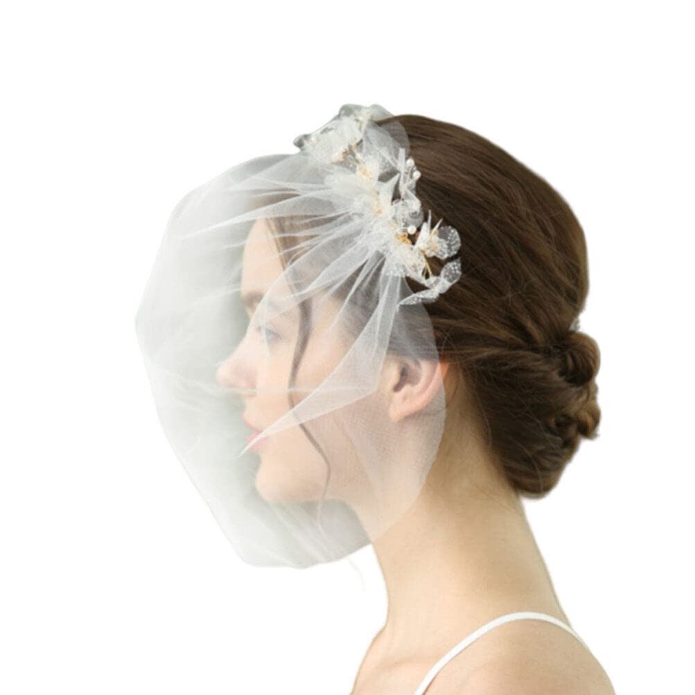 minkissy 1pcs Bridal Birdcage Veil Wedding White Veil Short Wedding Veil Pearl White Veil Lace Veils for Brides Bridal Hair Accessories for Women Bridal (White)