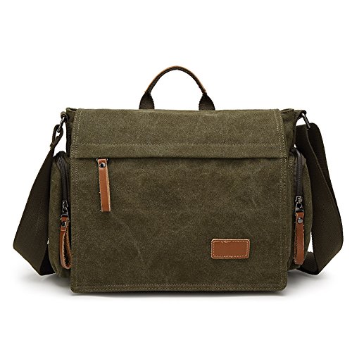 MiCoolker Canvas Crossbody Laptop Messenger bag for Men Over the Shoulder Travel Purse Vintage Handbag Briefcase Outdoor Sports Satchel Bags Army Green - Thumbnail 4