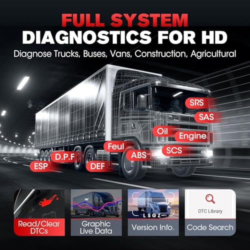 LAUNCH CRP129 HD Heavy Duty Truck Diagnostic Tool Complete System Diesel Diagnostic Tool with 7+ Resets, DPF Regeneration and Reset, Speed Limit Adjustment, for Pickups, Tractor Units