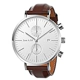 June & Ed Men's Wrist Watch Leather Band Casual Classic Quartz Watch with Sapphire Crystal Dial Window and Date / Chronograph / Waterproof Function - W0020