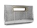 Hoxis Classic Crocodile Pattern Faux Patent Leather Metal Grip Cut it out Clutch with Shoulder Strap Womens Handbag(Silver)