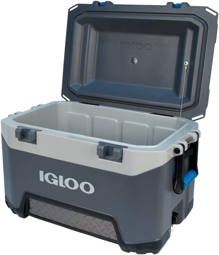 Igloo BMX 52 Quart Cooler with Cool Riser Technology, Fish Ruler, and Tie-Down Points - 16.34 Pounds - Carbonite Gray and Blue: Sports & Outdoors