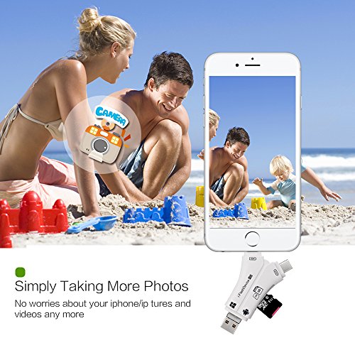 Card Reader, 4 in 1 i Flash Drive USB Micro SD &TF Card Reader Adapter for iPhone iPad IOS Android (White)