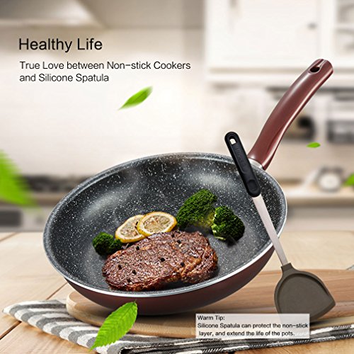 DESLON Wok Spatula Stainless Steel with Grey Silicone Turner and Handle Safe Soft for Nonstick Wok Utensils
