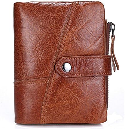 Men's Short Wallet Leather Men's Hand Bag Zipper Coin Holder Vertical Trifold Wallet Men's Gift (Color : Brass, Size : Size)