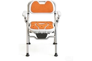 Multifunctional Shower Chair, Foldable Indoor Shower Seats with Arms, Bedside Commode with Adjustable Height, Portable Commod