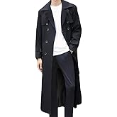 Pantete Men's Double Breasted Trench Coat Oversized Casual Windbreaker Lapel Long Jacket Overcoat