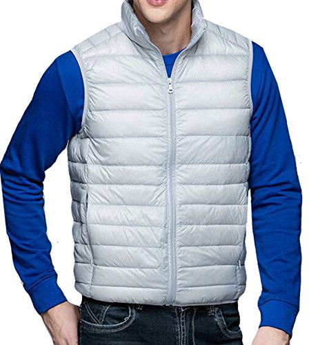 XQS Men's Sleeveless Waistcoat Puffer Down Jacket Vest Coat Gray US XL
