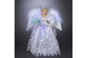 KSA 12" Lighted LED Fiber Optic White and Silver Angel Christmas Tree Topper