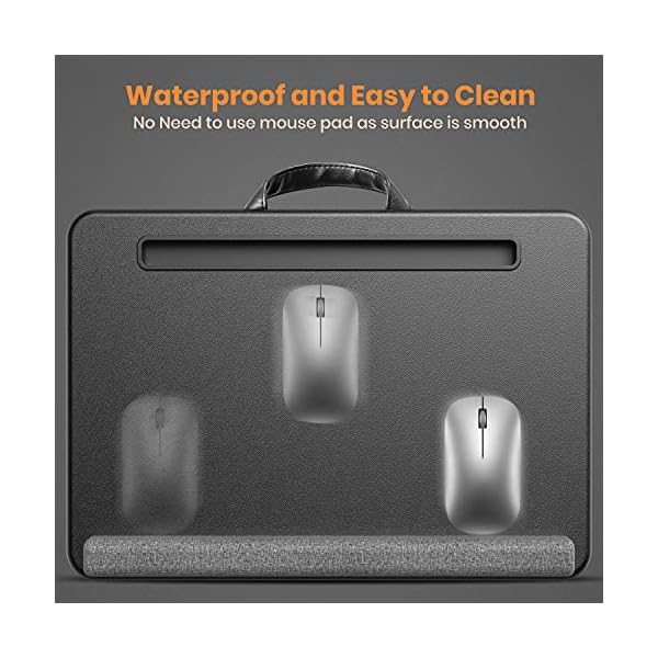 Portable-Laptop-Tray-with-PocketsSlotHandleKlearlook-Height-Adjustable-Waterproof-PVC-Leather-Lap-Desk-with-CushionWrist-PadBed-Sofa-Lap-Table-with-Phone-Tablet-Holder-forNotebook-up-to17-Small Adjustable Lap Desk with Pockets&Slot&Handle-Klearlook PU Leather Height Adjustable Waterproof Lap Desk,Portable…