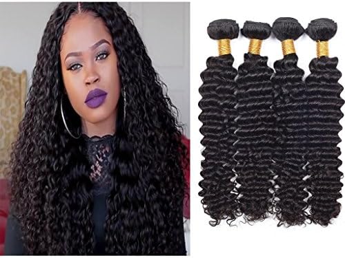 Ali AMY Brazilian Row Virgin Hair Deep Wave 4 Bundles 22,24,26,28 Inch Unprocessed Brazilian Remy Human Hair Weave Bundles Natural Color