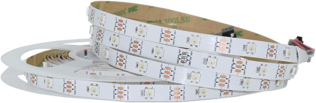 Aoshow SPI Signal LED Pixel Strip Light, 30Pixels/M, Magic Color WS2812B IC built in RGB Chip, 16.4FT 150LEDs 5M Indoor LED Lighting Strip with 3M adhesive,LED Digital Display Light Non-waterproof IP20 (White PCB) [Energy Class A]