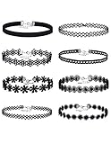 Mudder Lace Choker Necklaces Velvet Stretch Tattoo Choker Necklaces, Black, 8 Pieces