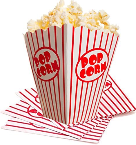 Delizioso Popcorn Boxes Especially For Kids 2.6 X 1.6 X 5.3 Inches, Great For Movie Night or Kids Carnival / Birthday Parties, Popular and Classic Striped Red and White Paper Popcorn Boxes, 20/Case