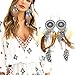 RechicGu Brown and Vintage Silver Western Cowgirl Vintage Big Dream Catcher Feather Coral Turquoise Bead Style Moon Hoop Drop Earrings