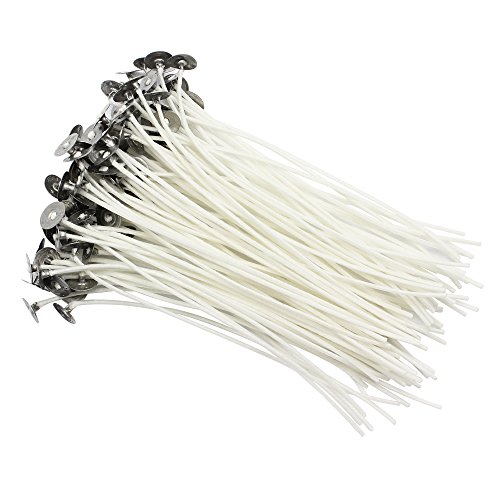 Meetory 100x Candle Wicks Waxed Cotton Teacup Wick Low Smoke Eco with Metal Sustainer for Candle Making DIY Arts Crafts